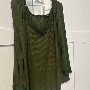BloomChic Forest Green Lace Accent Blouse